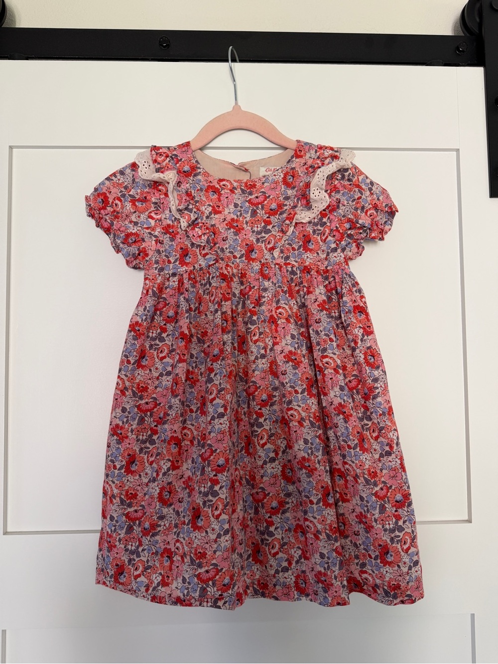 Cath Kidston Red and Purple Floral Ruffle Dress with Lace Trim
